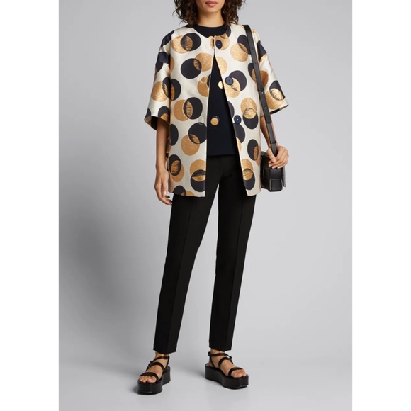 Akris Punto Jackets & Blazers - AKRIS Punto Car Coat Jacquard Sake Blue Metallic Gold Dot Print, Size US 12